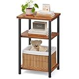 Sweetcrispy 3-Tier End Table with Adjustable Feet, Side Tables, Small Nightstand, 1-Pack for Bedroom, Living Room, Office, Rustic Brown