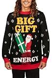 Tipsy Elves Men's Ugly Christmas Sweaters - Funny Christmas Sweaters for Men - Fun Holiday Pullovers - Men's Hilarious Black Big Gift Energy Ugly Christmas Sweater Size X-Large