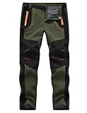TBMPOY Men's Snow Ski Hiking Pants Waterproof Winter Fleece Lined Pants Camping Skiing Ice Fishing Pants with Belt 02 Thick Green L