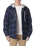 Wrangler Authentics Men's Long Sleeve Quilted Lined Flannel Shirt Jacket with Hood, Navy, Large