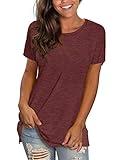 Saloogoe Tops for Women Trendy Summer Workout Spring Shirts 2025 Fashion Crewneck Ladies Tshirts Maroon S