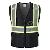 HATAUNKI Reflective Safety Vest for Men Women Hi Vis Vest with Pockets High Visibility Vest Mesh Construction Vests Meets ANSI/ISEA Standards (Black-33, X-Large)