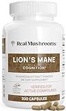 Real Mushrooms Lion’s Mane Capsules - Organic Lions Mane Mushroom Extract for Cognitive Function & Immune Support - Brain Mushroom Supplements for Memory and Focus - Vegan, 300 Caps