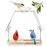 WENMIXER Large Window Bird Feeder with 2 Strong Suction Cups & 2 Non-Marking Adhesive Hooks, Clear View Bird Watching Gift for Bird Lovers & Cats, Bird House-Shaped Design Decor