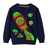 HILEELANG Toddler Boy Navy Sweatshirts Halloween Rocket Graphic Glow in the Dark Crewneck Long Sleeve Pullover Cotton Top Sweater Shirts 4T