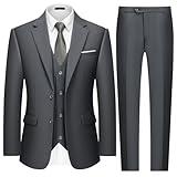 MAGE MALE Mens 3 Piece Slim Fit Suits Tuxedo Suit Set Prom Wedding Suits Two Button Blazer Jacket Vest Pants with Tie Dark Grey