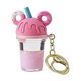 YOU WIZV Liquid Keychain, Kawaii Cute Donut Charms for Backpacks, Aesthetic Bubble Tea Boba Water Keychain for Girls, Kids,Women, Daughters, Boys（Pink Keychain）