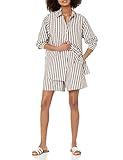 The Drop Women's Kendra Loose Fit Long Shirt, Coffee Bean Stripe, L