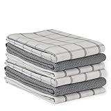 LANE LINEN Kitchen Towels and Dishcloths Set - Pack of 6 Cotton Dish Cloths, 18”x 28”, Soft Hand for Kitchen, Tea Towels, Premium Quick Drying Cleaning Grey