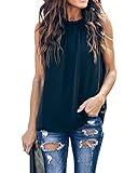 Allimy Women Summer Elegant Chiffon Tank Tops for Juniors Fashion 2025 Ruffle Blouses Black Medium