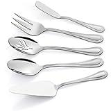 Serving Utensils, HaWare Stainless Steel Silverware Serving Set 5 Pieces, Pearled Edge Hostess Serving Set for Buffet Party Kitchen Restaurant, Mirror Finished & Dishwasher Safe