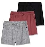 Real Essentials Women's Lounge Wear Short High Waisted Casual Sweat Shorts Pajama Summer Pockets Drawstring Workout Gym Active Athletic Yoga Running Fitness Ladies Sleep, Set 2, L, Pack of 3