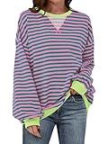 ANRABESS Women Striped Oversized Sweatshirt Crewneck Long Sleeve Shirts Hoodies 2025 Summer Fashion Pullover Top Y2K Outfits Pink Green Large