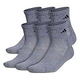 adidas Men's Socks, Athletic Cushioned Quarter 6-Pack, Ankle Fit with Arch Support, Heather Grey/Black, Large