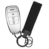 Fishent Stretchy Car Keychain, Nylon Braided Cool Key Chain for Women Men, Universal Key Fob Holder with 3 Keyrings, Anti-Lost D-Ring, Car Accessories, Black+Black Buckle