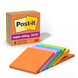 Post-it Super Sticky Notes, 4 in x 4 in, 6 Pads, 2x the Sticking Power, Energy Boost Collection, Bright Colors, Recyclable (675-6SSUC)