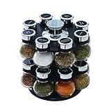 Kamenstein 16 Jar Ellington Revolving Countertop Spice Rack with Lift & Pour Caps and Spices Included, FREE Spice Refills for 5 Years: Black and Chrome