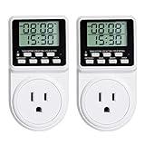 Techbee Indoor Digital Infinite Repeat Cycle Intermittent Outlet Timer Plug 24 Hour Programmable Timed Electrical Power Switch with Countdown Delay on Off Function for Lights and Appliances (2 Pack)