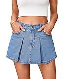 luvamia High Waisted Shorts Denim Skirts for Women Denim Skort Women Jean Skorts Skirts for Women Skorts for Women Casual Summer Pleated Skirt High Waisted Medium Blue Large Fits Size 12 Size 14