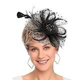 Fascinators Hat for Women Tea Party Headband Wedding Flower Cocktail Mesh Feathers Hair Clip Black