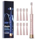 Sonic Electric Toothbrush for Adults, USB Rechargeable Sonic Toothbrush with 8 Brush Heads, Smart Timer, 5 Modes, 2-Hour Fast Charge Last 30 Days, Pink