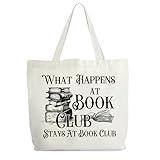 Levitatinyear Book Club Gift Totes for Women, What Happens At Book Club Canvas Tote, Book Lover Gifts, Bookish Library Book Bag, Reading Shoulder Bag Gifts for Book Lovers Bookworm Librarian -53