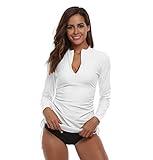 Women's UV Sun Protection UPF 50+ Long Sleeve Rash Guard Wetsuit Swimsuit Top (901 L, White)