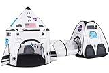 JOYIN White Rocket Ship Pop up Play Tent with Tunnel and Playhouse Kids Indoor Outdoor Spaceship Tent Set