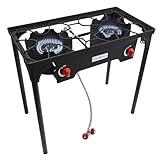 Gas One Propane Double Burner Two Burner Camp Stove Outdoor High Pressure Propane 2 Burner Adjustable PSI Regulator and 4ft Steel Braided Hose With Removable Legs