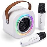 Mini Karaoke Machine for Kids with 2 Wireless Mics,Voice Changer Fun Effects,Portable Bluetooth Speaker with LED Lights,AUX/USB/TF Support,Party Birthday Gifts for Girls & Boys Ages 4-12 +Year Old