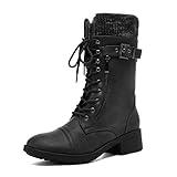 DREAM PAIRS Women's Winter Lace up Mid Calf Combat Riding Military Boots,Size 8.5,Black