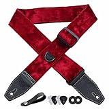 YIKOKO Guitar Strap 2 inch Velvet Guitar Straps with Full Grain Leather End, for Bass Electric and Acoustic Guitars, Free Strap Button, 2 Strap Locks and 4 Guitar Picks