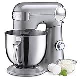 Cuisinart Stand Mixer, 12 Speeds, 5.5-Quart Mixing Bowl, Chef's Whisk, Flat Mixing Paddle, Dough Hook, and Splash Guard with Pour Spout, Silver Lining, SM-50BC, Silver Lining