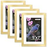 FIXSMITH 5x7 Picture Frame Bulk-4 Pack, Gold Picture Frames Collage Wall Decor, Wall & Tabletop Picture Frames, Photo Frame with HD Plexiglass, Display Pictures 4x6 with Mat or 5x7 Without Mat