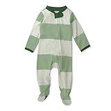 HonestBaby Sleep and Play Footed Pajamas One-Piece Sleeper Jumpsuit Zip-front PJs Organic Cotton for Baby Boys, Unisex, Bold Stripe Moss, 3-6 Months