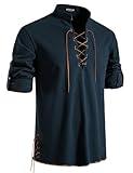 JEMITOP Men's Vintage Renaissance Costume Long Sleeve Lace Up Shirts for Pirate Viking Medieval Vampire Halloween Cosplay Clothing Navy Blue-D M