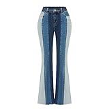 THUNDER STAR Women Patchwork Flare Jeans Stretch High Waisted Bell Bottom Raw Hem Denim Pants #1 Blue XXXL