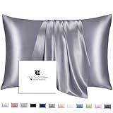 Silk Pillowcase for Hair and Skin with Hidden Zipper, Ravmix Both Sides 21Momme Mulberry Silk Cooling Pillow Case Queen Size 20×30inches, 1PCS, Lilac Grey