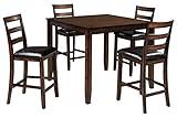 Signature Design by Ashley Coviar 5 Piece Counter Height Dining Set, Includes Table & 4 Barstools, Brown