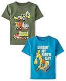 The Children's Place,Baby-Boys,and Toddler Vehicle Short Sleeve Graphic T-Shirts,multipacks,Diggin Birthday/Construction 2-Pack,2T