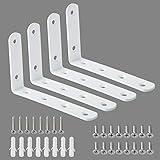 Alise Floating Shelf Brackets,White Bracket for Shelves Heavy Duty L Wall Bracket Corner Brace,Stainless Steel Joint Angle Bracket for Wooden Board Hanging Support,5x3 Inch(Pack of 4)