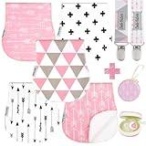 Dodo Babies Burp Cloths for Babies - Soft Cotton Front & Fleece Back - Contoured Fit for Newborn Essentials - Pack of 5, 2 Pacifier Clips, Pacifier Case, 19 x 9 in