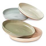 Sheffield Home Stoneware Pasta Bowls Set of 4 - 35oz Flat Salad Bowl & Plates for Dinner, Microwave, Oven & Dishwasher Safe - Durable for Everyday Use and Special Occasions - Assorted Neutrals