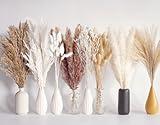 128 PCS Dried Pampas Grass Bouquet, Boho Table Decor, Bunny Tails Dried Flowers, Brown Pampas, White Pampas Grass for Weddings, Home Decor, Rustic Parties, and Baby Shower Decorations