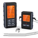Remote Meat Thermometer Wireless, Vauno Wireless Meat Thermometer for Grilling and Smoking with Dual Meat Probe, Kitchen Timer, Digital Cooking Food Thermometer for Smoker BBQ Oven Outside Grill
