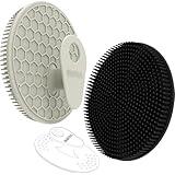Silicone Body and Face Scrubber Set 3 Pack, BEAUTAIL Shower Bath Scrubber, Gentle Exfoliating Brush for Women Men Baby Sensitive Skin, More Hygienic Than Traditional Loofah, Long Lasting, Black+Gray