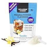 Fifth Avenue Gourmet Premium Powder Flavoring, Zero Sugar, Calories & Carbs, 157g Vanilla Powder for Coffee, Drinks & Treats, Ideal for Keto & Low-Carb Lifestyles - 100 Servings, Vanilla