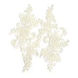 AUEAR, 2 Pack Flower Lace Applique Patches for Wedding Dress DIY Clothing Collar Material (Ivory Color)