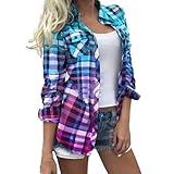 Early Cyber of Monday Deals Flannel Shirt Women Casual Roll Up Sleeve Plaid Shirts Fall Long Sleeve Lightweight Button Up Buffalo Shacket Jackets Plaid Flannel Shirts for Women