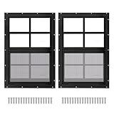 2 Pack 12" x 18" Black Shed Window with Tempered Glass and Fiberglass Screen Household Sliding Windows with Screws for Shed, Chicken Coop, Playhouse, Garage and Barns